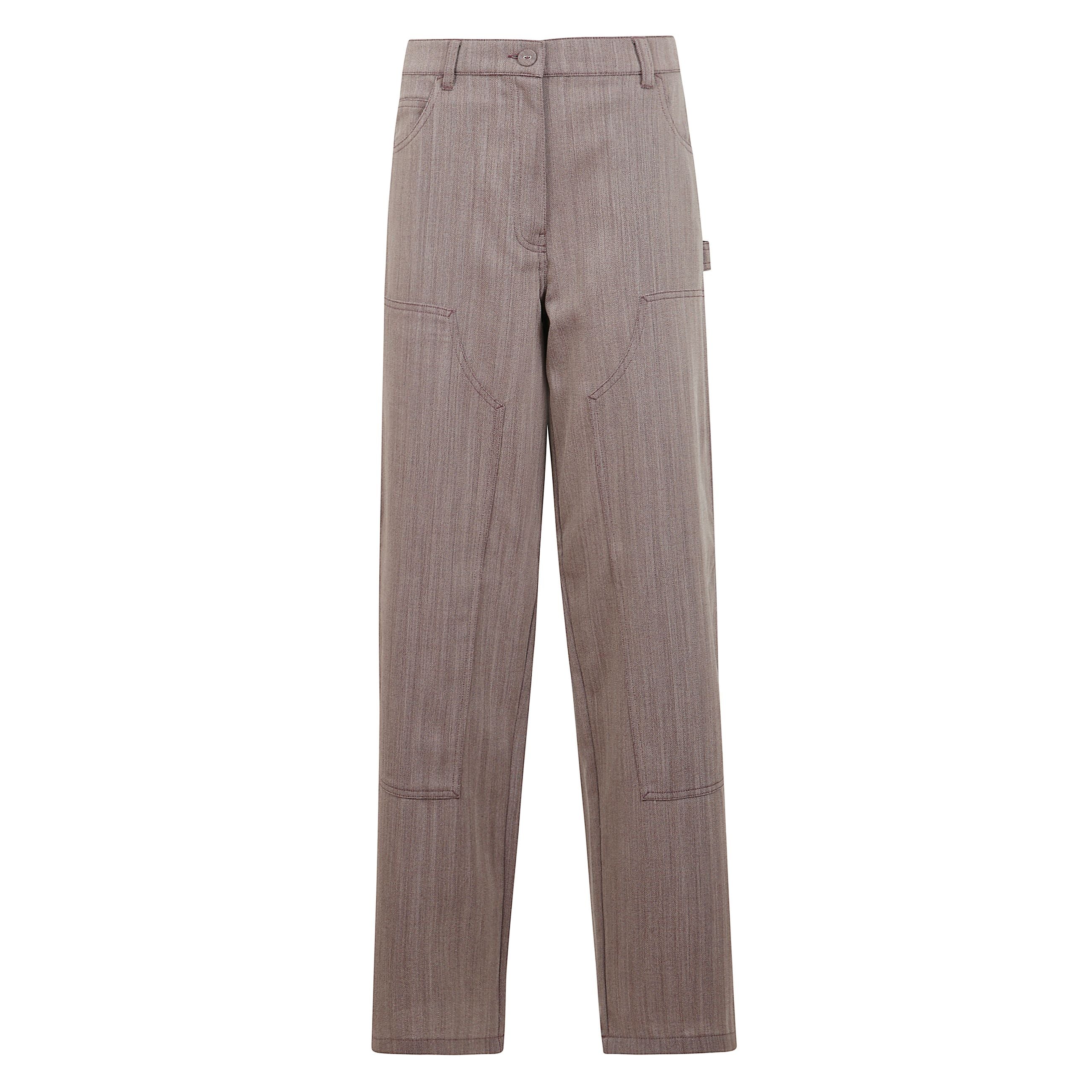 Pantalone in misto lana marrone chiaro con tasche frontali e passante laterale. presenta doppia stellina decorativa sul retro. vestibilitÃ  relaxed e micro chevron. realizzato con fodera interna in cotone.