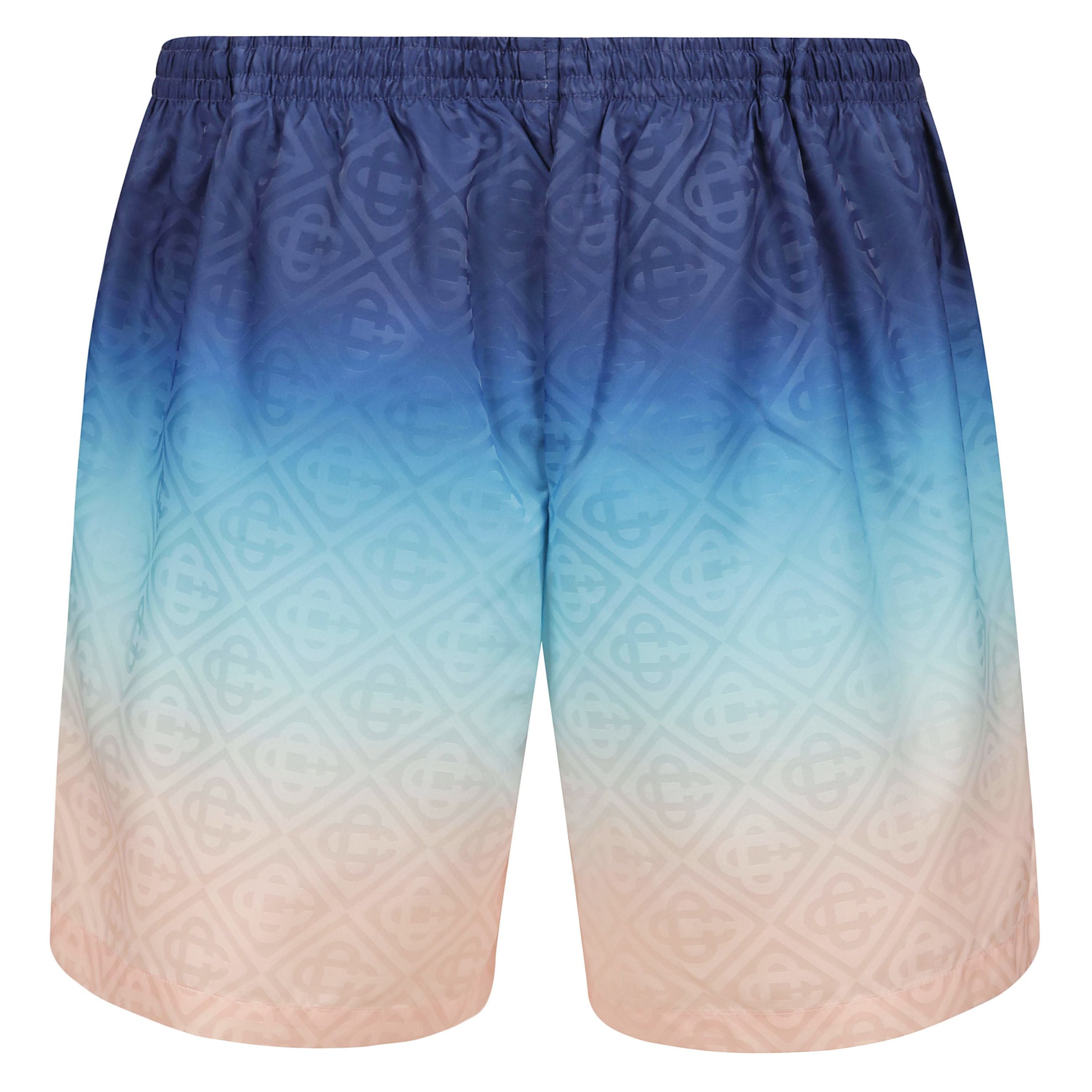 Cintura elasticizzata blu navy con coulisse interna, due tasche laterali inserite, stampa del logo sul davanti. ricordatevi di provare il costume da bagno sopra i vostri indumenti.