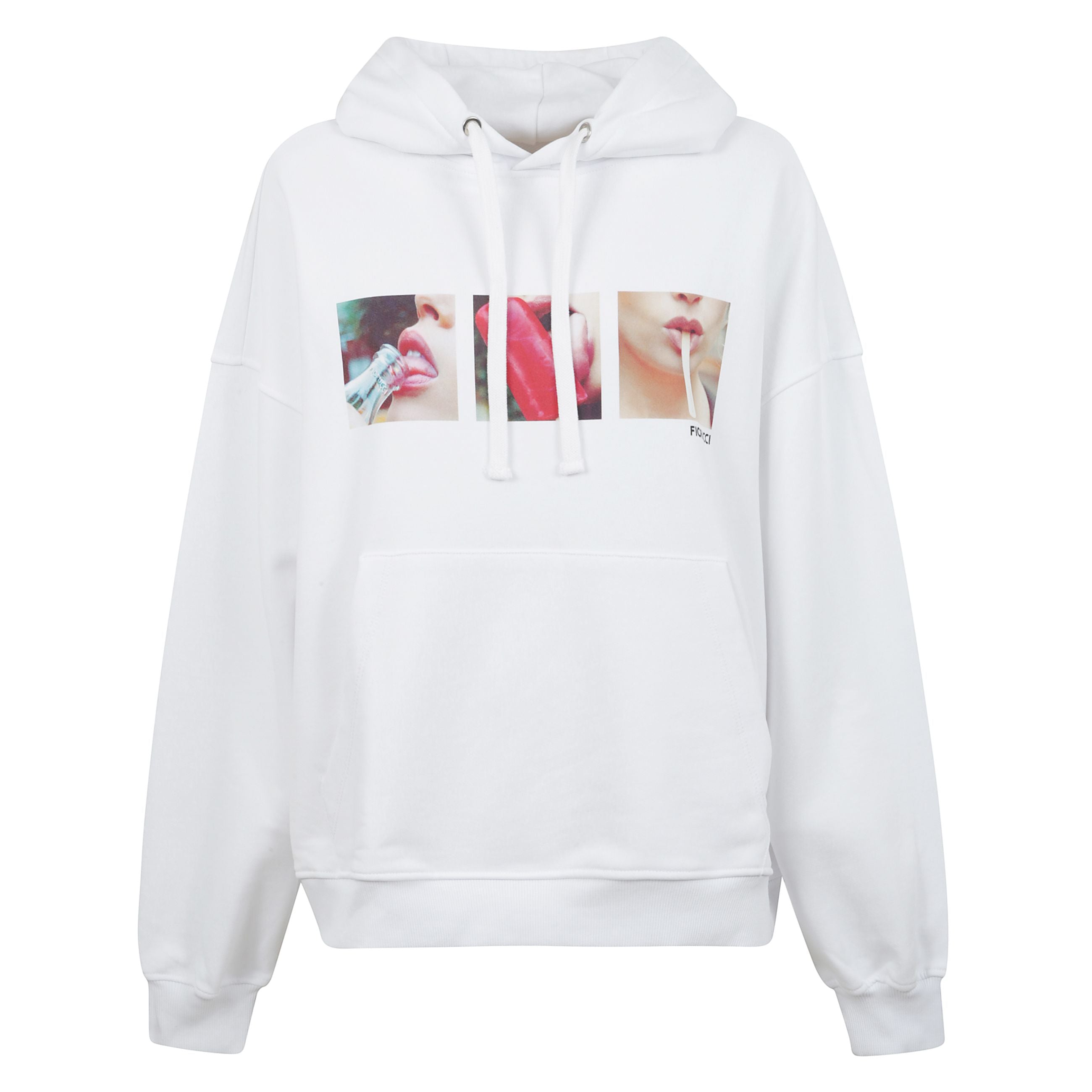 Felpa fiorucci in cotone con cappuccio e grafica sul petto.