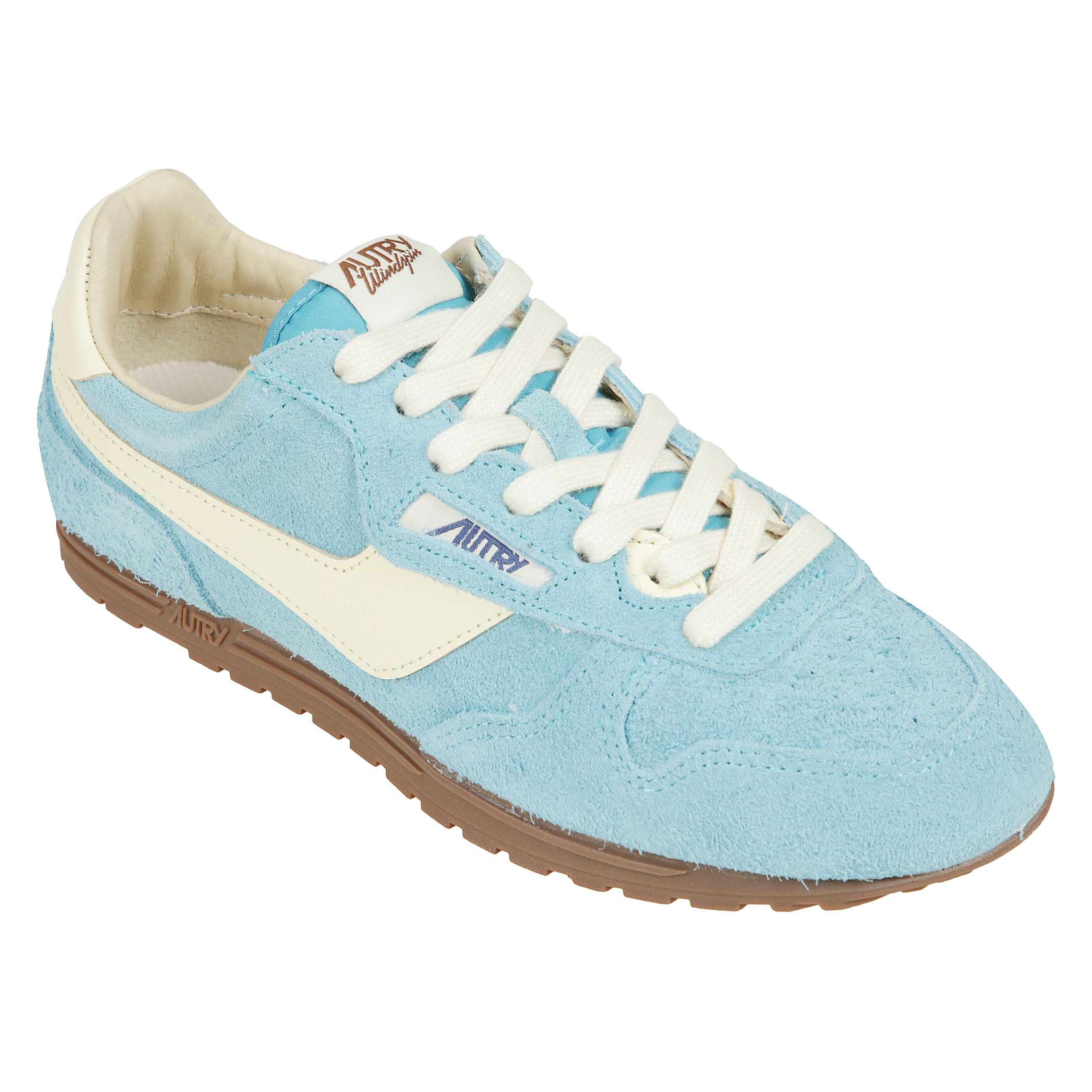 Sneakers  in pelle liscia e scamosciata spazzolata, lacci piatti in cotone, linguetta imbottita in nylon con etichetta con logo jacquard, colletto imbottito, fodera in pelle e spugna di cotone, soletta interna foderata in mesh