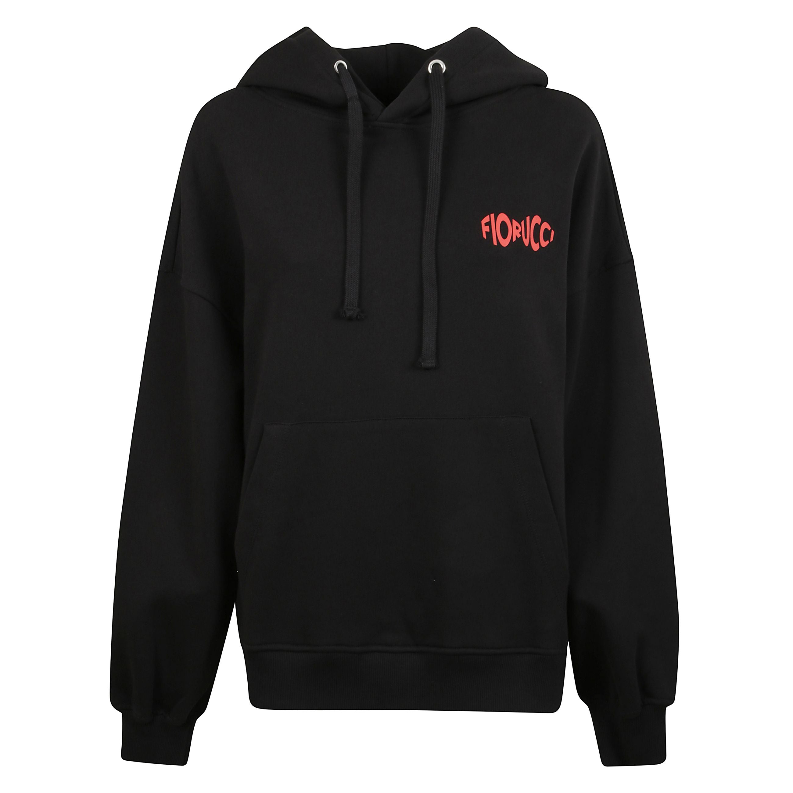 Felpa in cotone con cappuccio regolabile con lacci. vestibilitÃ  ampia e spalle scese. firma fiorucci rossa sul petto e sul retro grafica cherry mouth con firma del brand.