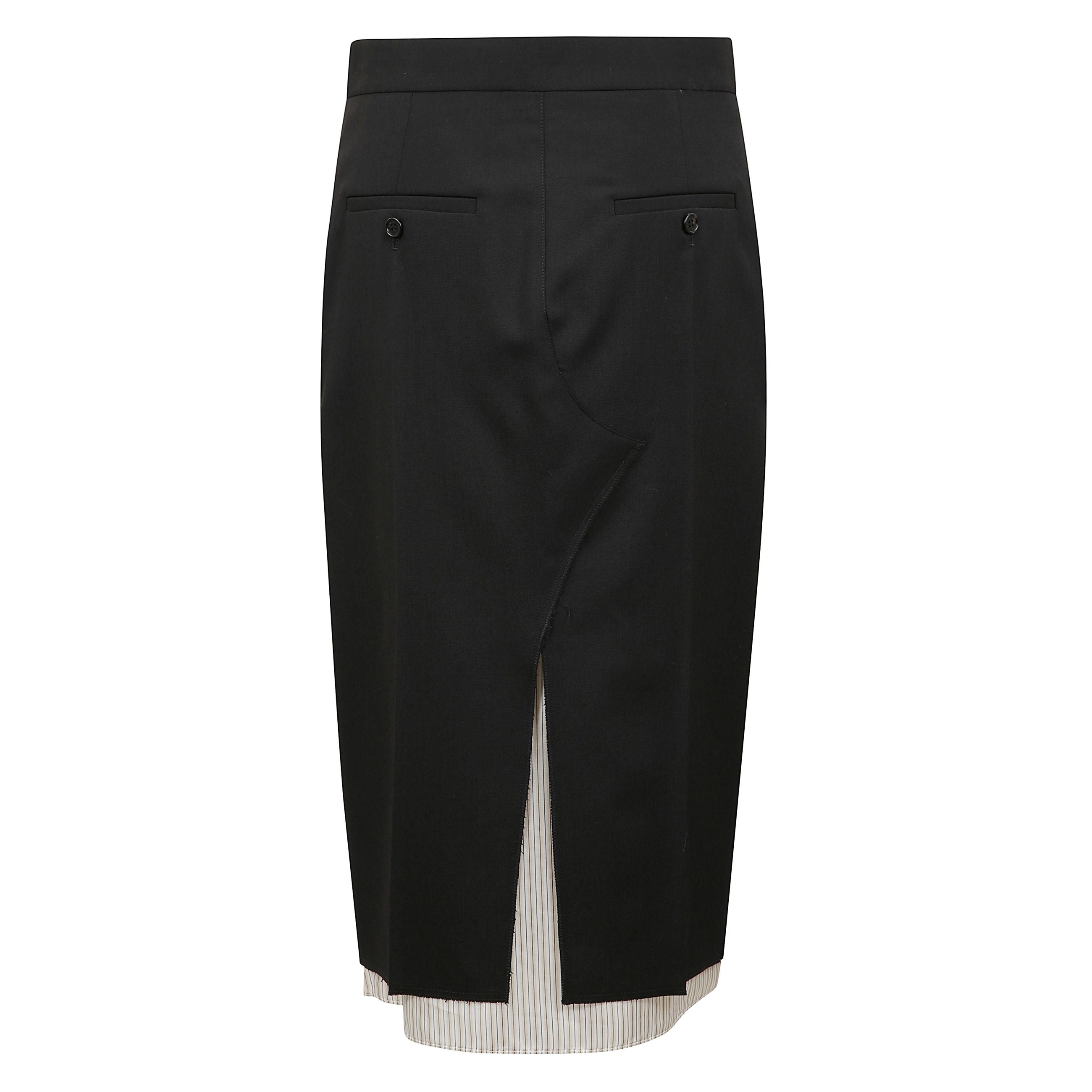 Gonna midi marni. cuciture a vista con design asimmetrico. spacco centrale stretto. sul fondo, inserto di tessuto con motivo a righe.