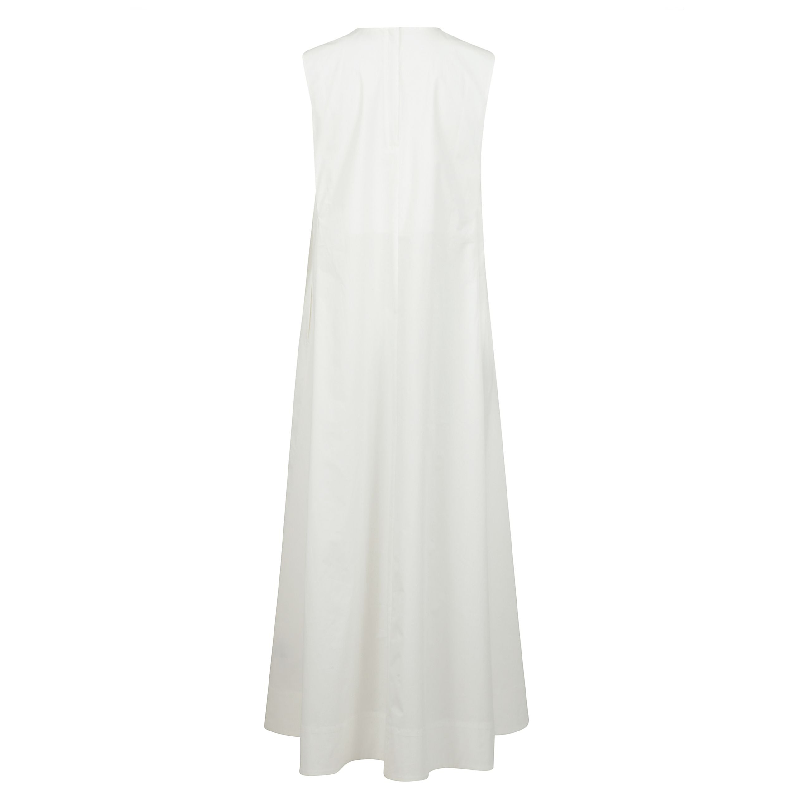 Abito bianco senza maniche con chiusura posteriore con zip nascosta e due tasche laterali