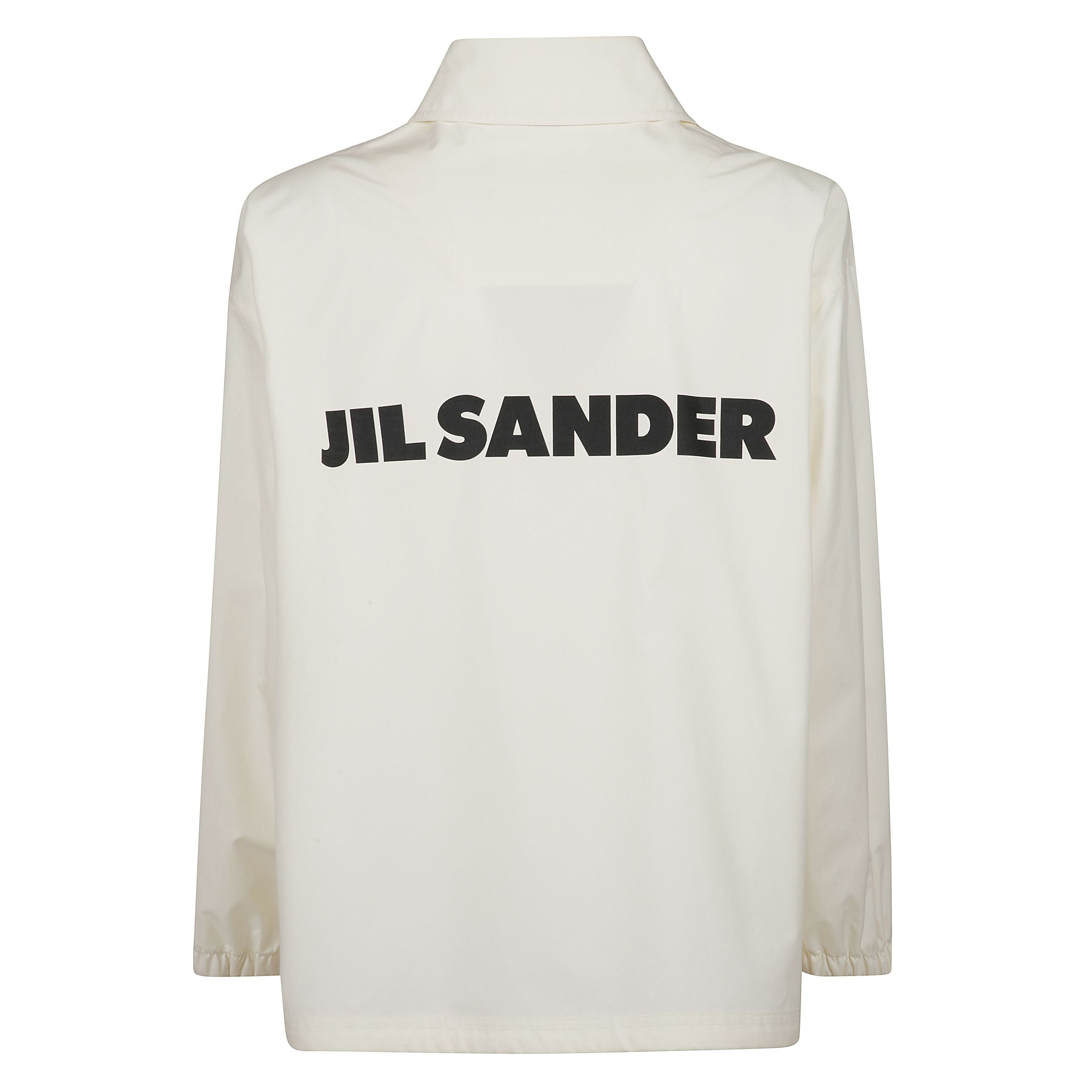 Giacca in cotone monopetto panna e stampa logo retro nera  jil sander, con chiusura bottoni e due tasche a filetto laterali