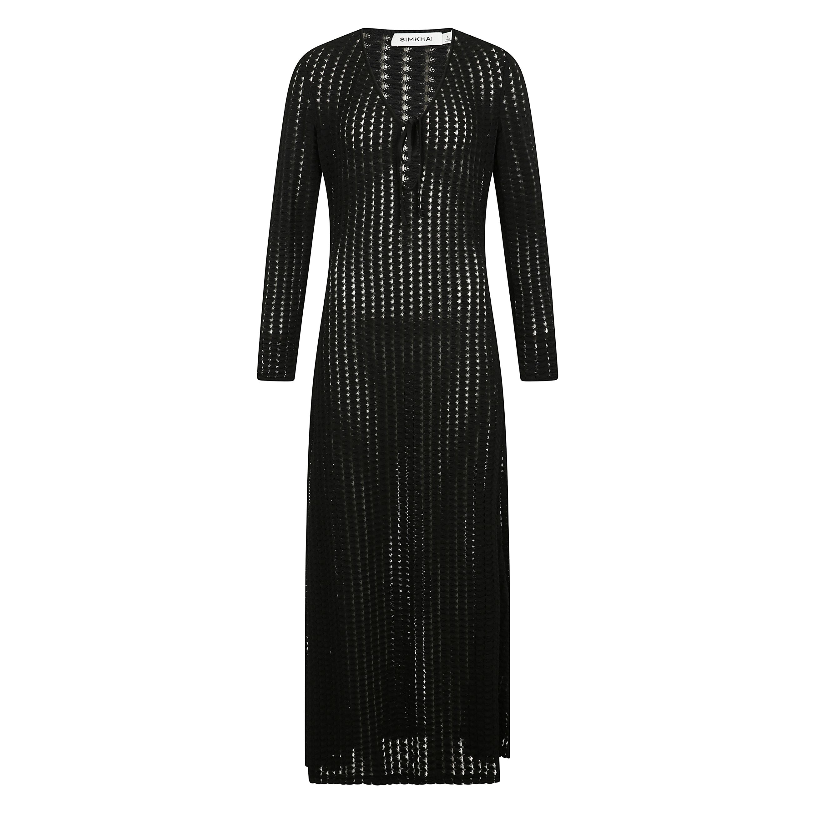 Elton keyhole midi abito con scollo a goccia, maniche lunghe, design in maglia, design semi-trasparente.