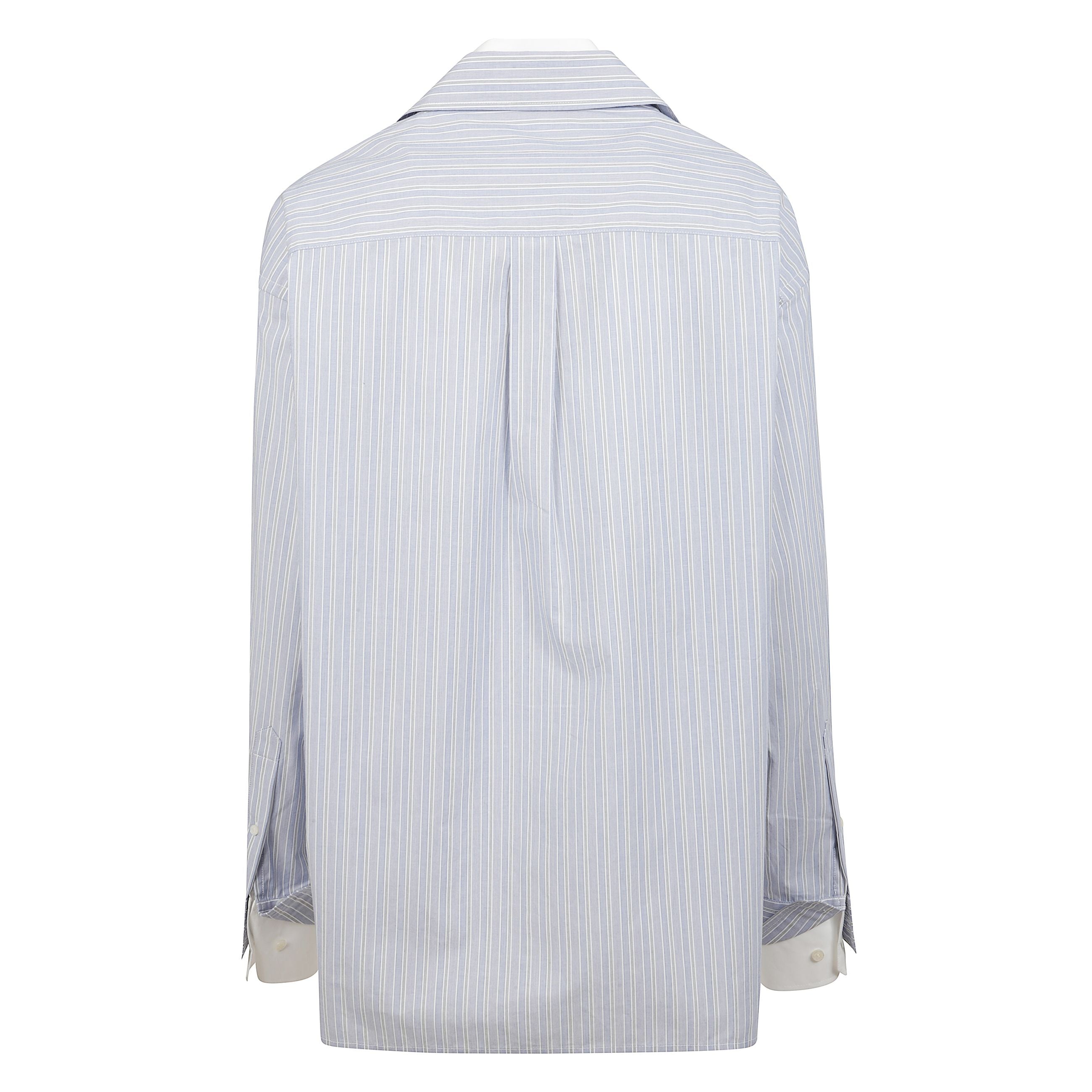 Camicia a maniche lunghe con struttura a doppio strato. sottostrato bianco a contrasto. soprastrato a righe verticali sottili. tasca a filetto sul petto.