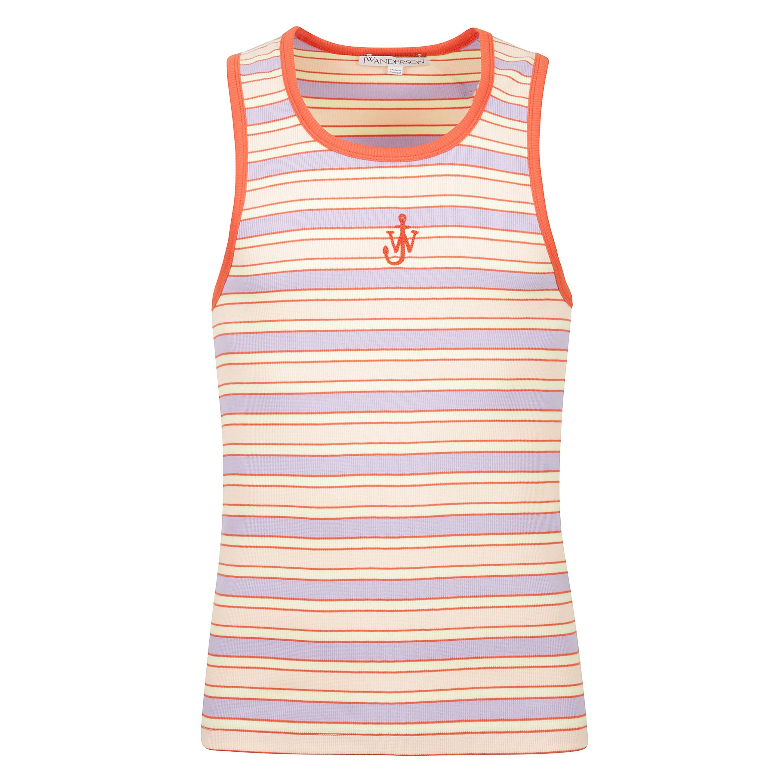 Canotta realizzata in cotone stretch a costine caratterizzata da ricamo anchor jwa sulla parte frontale e ricamo a righe su tutta la superficie.