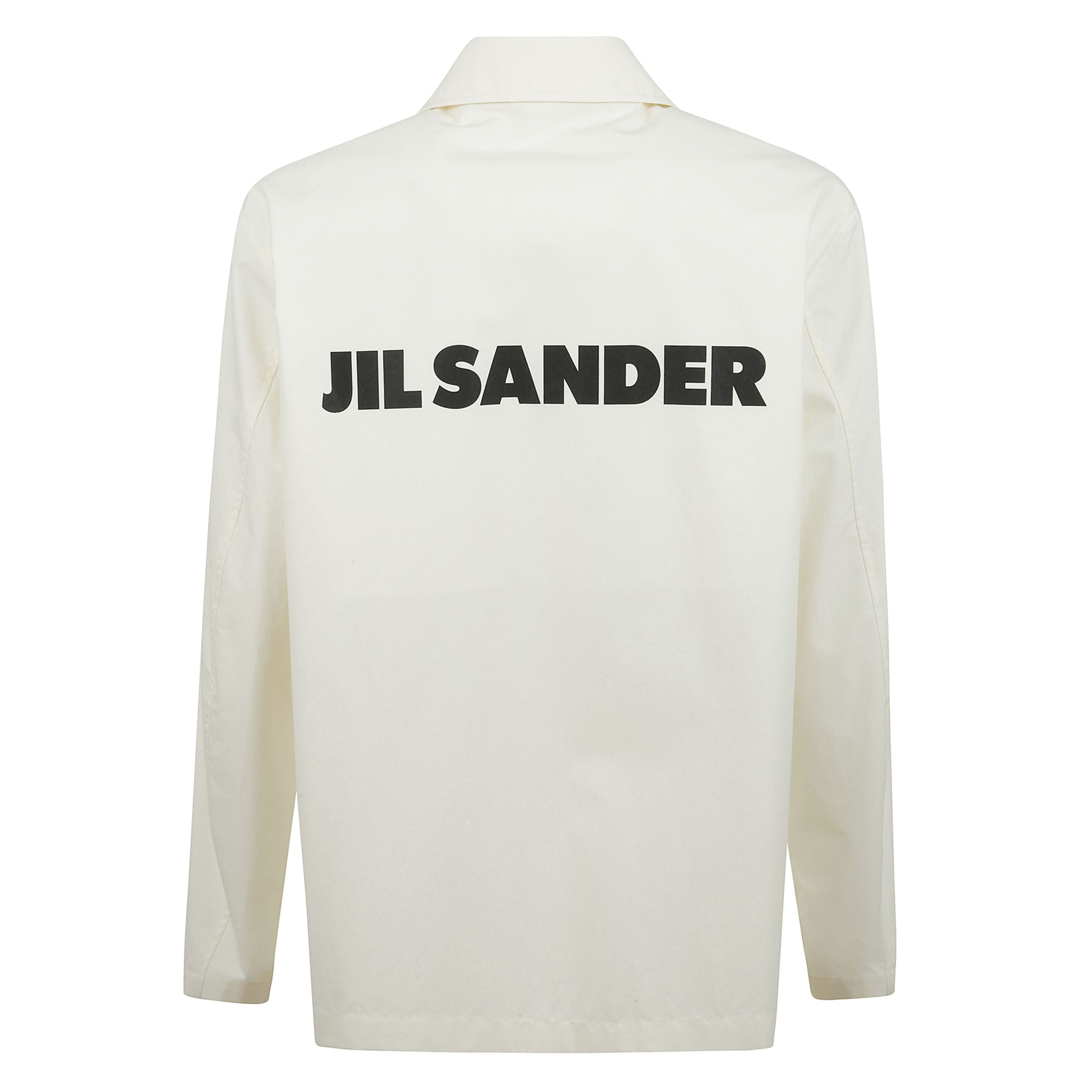 Giubbotto in popeline di cotone leggero con logo jil sander stampato sul retro.