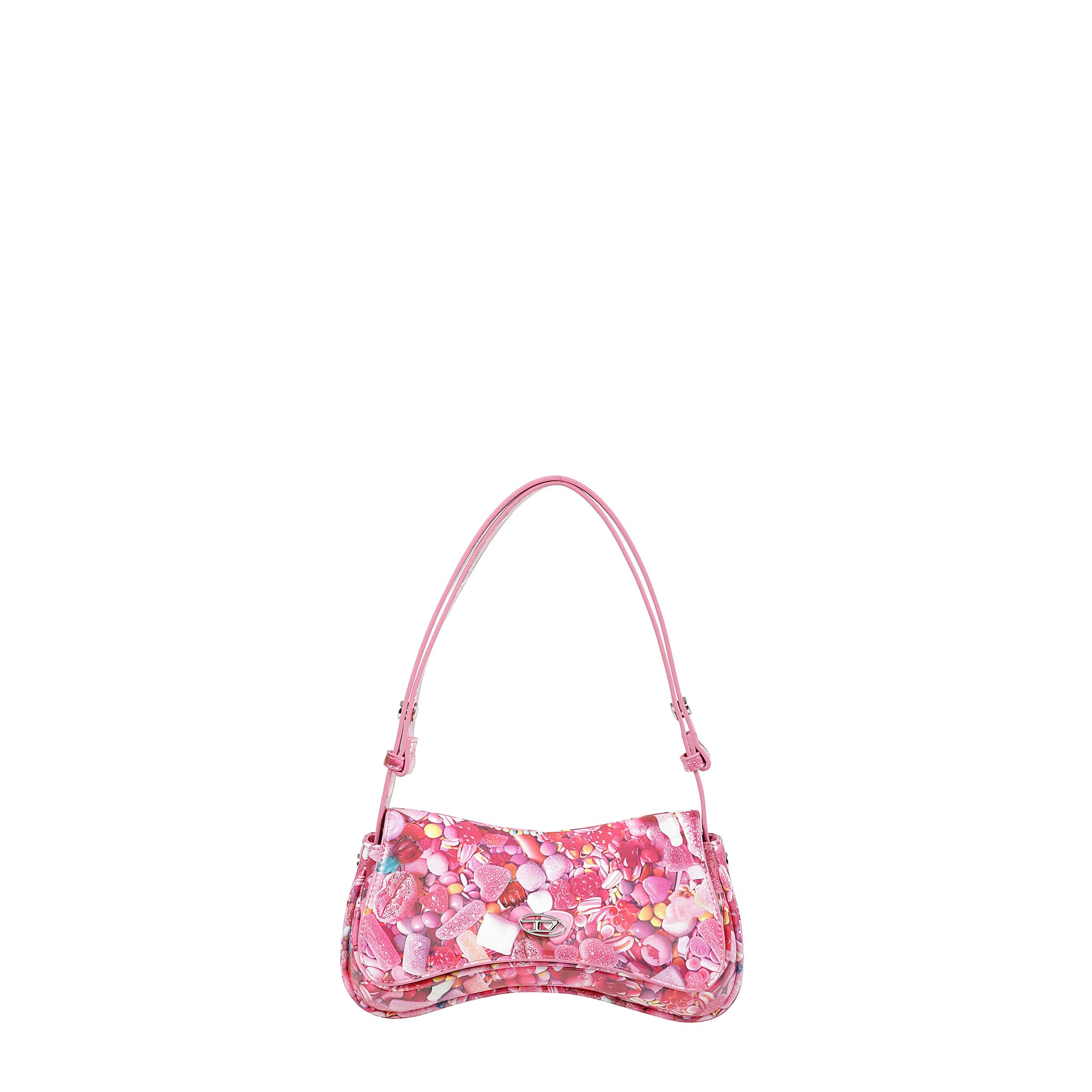 Questa clutch versatile ha una forma ironica, ispirata ai controller per videogiochi. realizzata in pu riciclato lucido con stampa all-over, Ã¨ decorata con una placca metallica oval d sulla patta. la tracolla regolabile permette di indossarla crossbody o