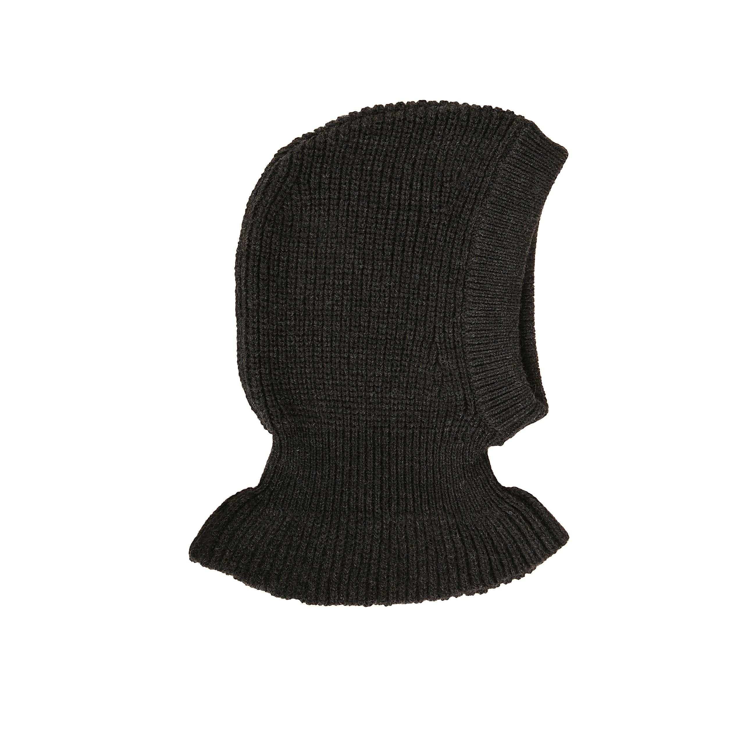 Passamontagna nero in maglia a coste realizzato in misto lana con alpaca. leggero e caldo, ideale per affrontare le giornate piÃ¹ fredde.