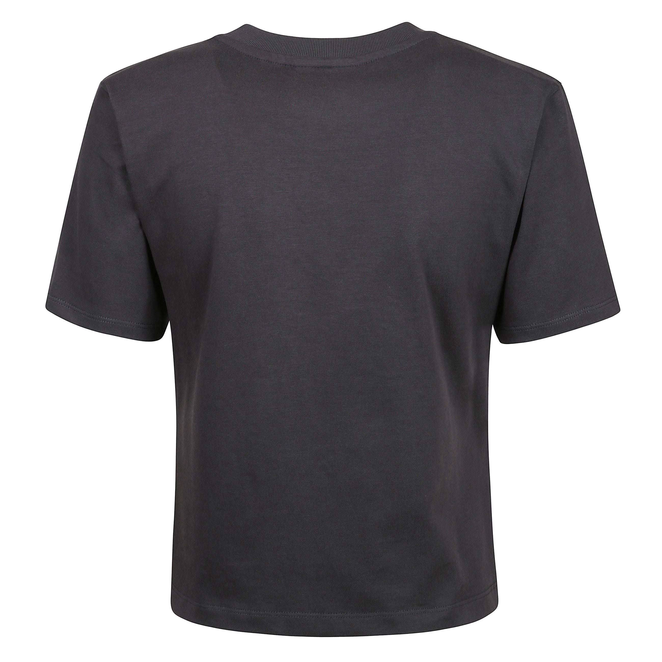 Questa maglietta nera in cotone pesante presenta una scollatura rotonda, maniche corte, un cuore ricamato con il logo ganni e la frase 'buona giornata! si prega di riciclare.